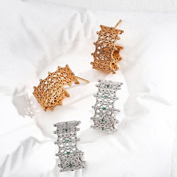 ✨ Artisan Original Gold Lace Filigree Hoop Earrings | S925 Sterling Silver - Picture 4 of 7